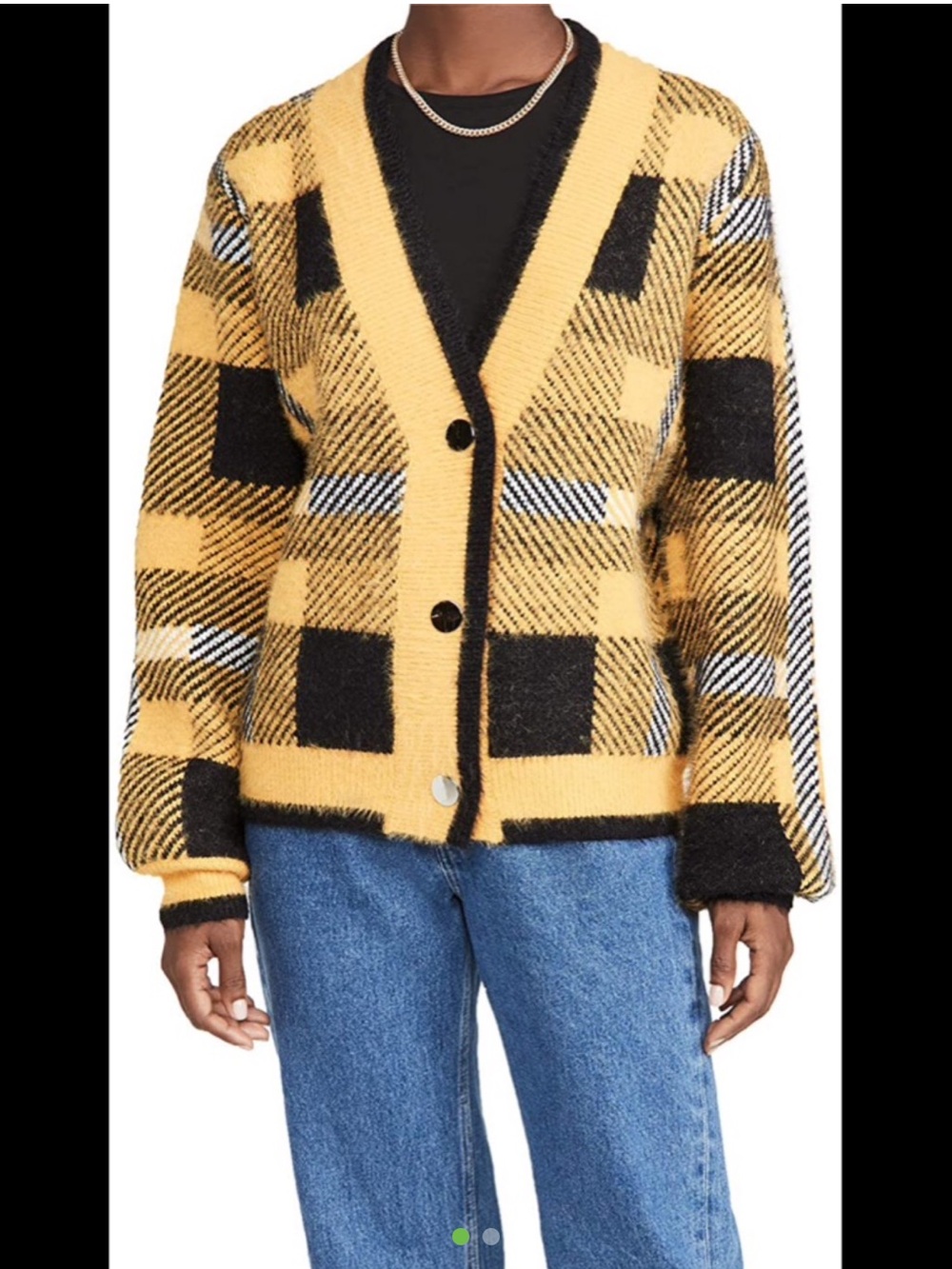 English Factory Yellow & Black Plaid Button-Front Cardigan Jacket